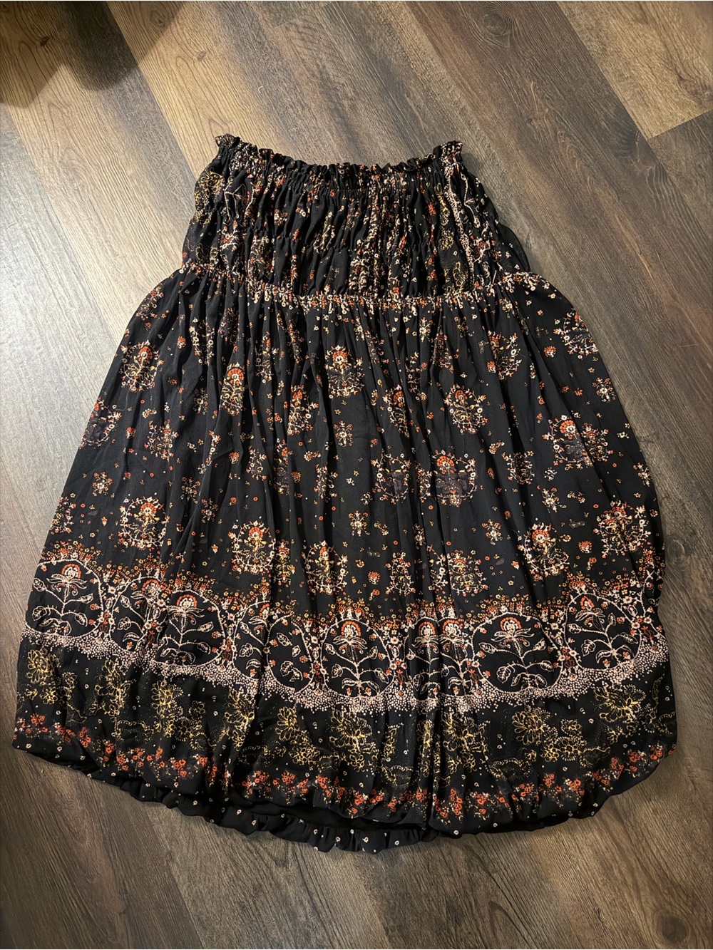 Rebecca Taylor Black Floral A-Line Midi Skirt